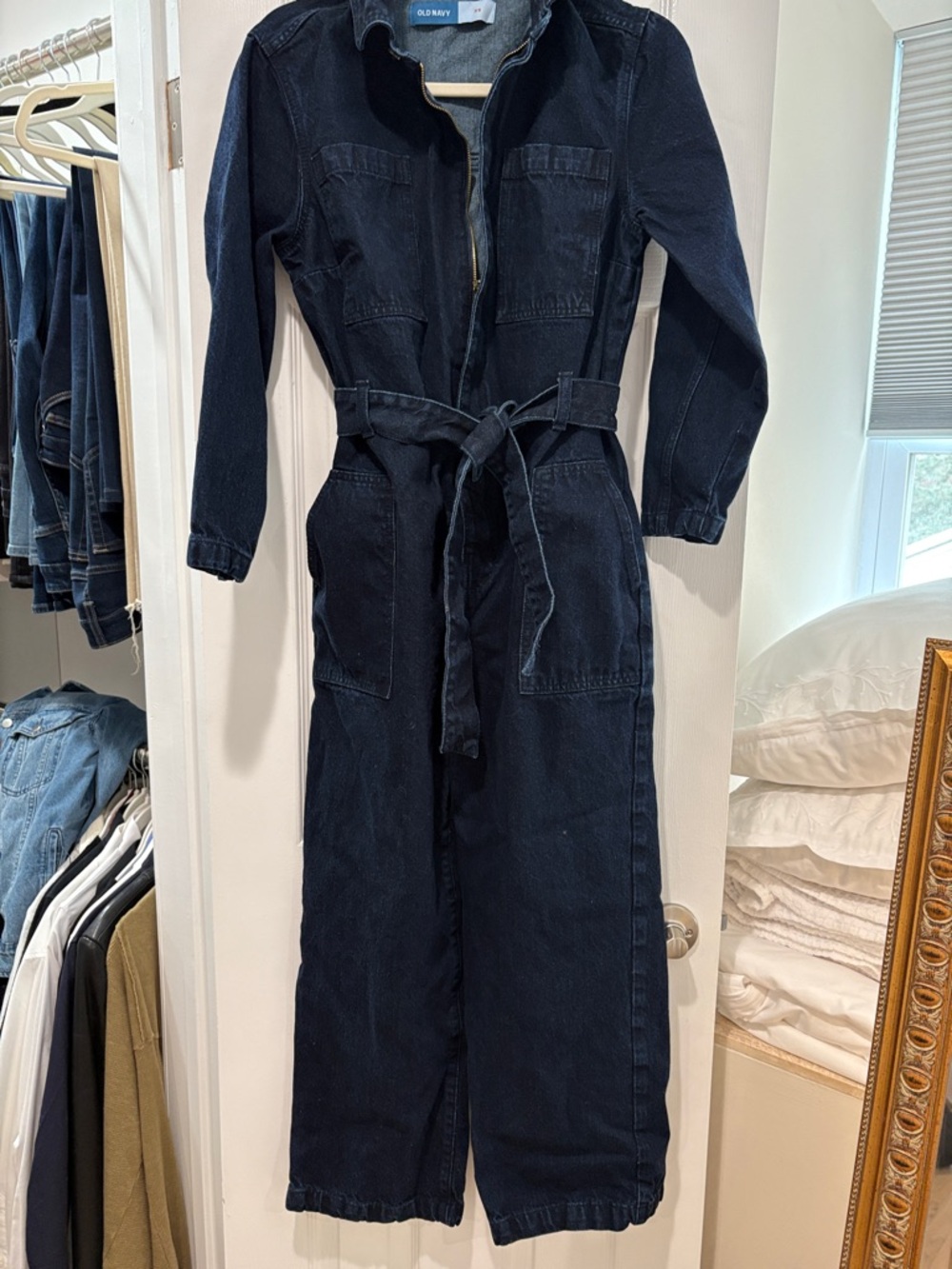 Old Navy Indigo Utility Jumpsuit with Tie Waist